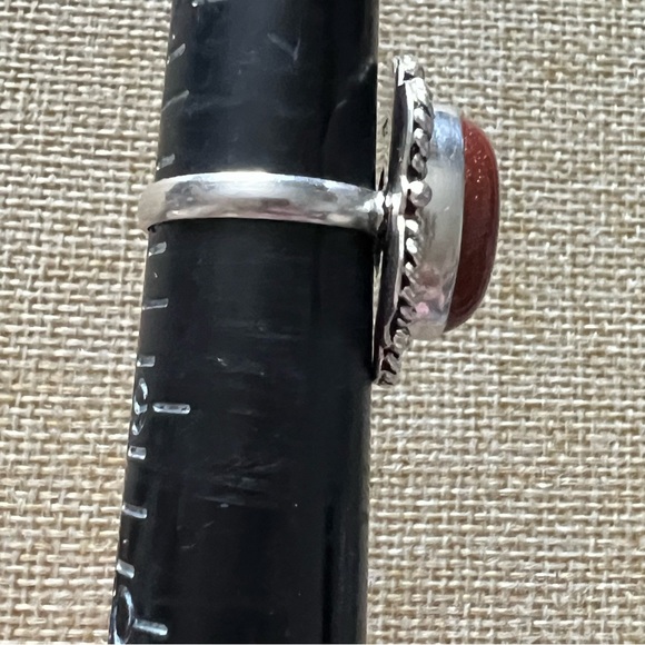 New Sandstone Goldstone Silver Overlay Ring Size 7.5 - 7.75 - Picture 2 of 7